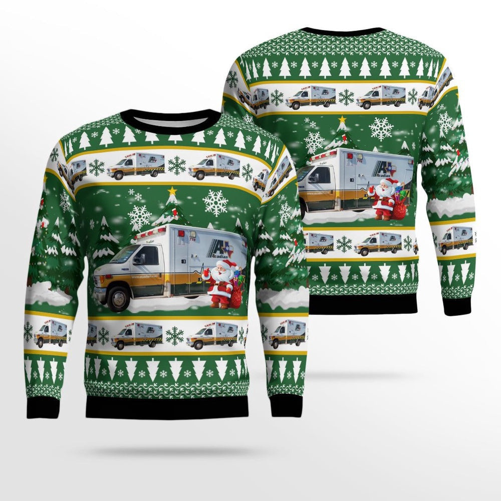 Acadian Ambulance Texas Ford E-450 Ambulance Christmas Ugly Sweater Funny Gifts for Friends
