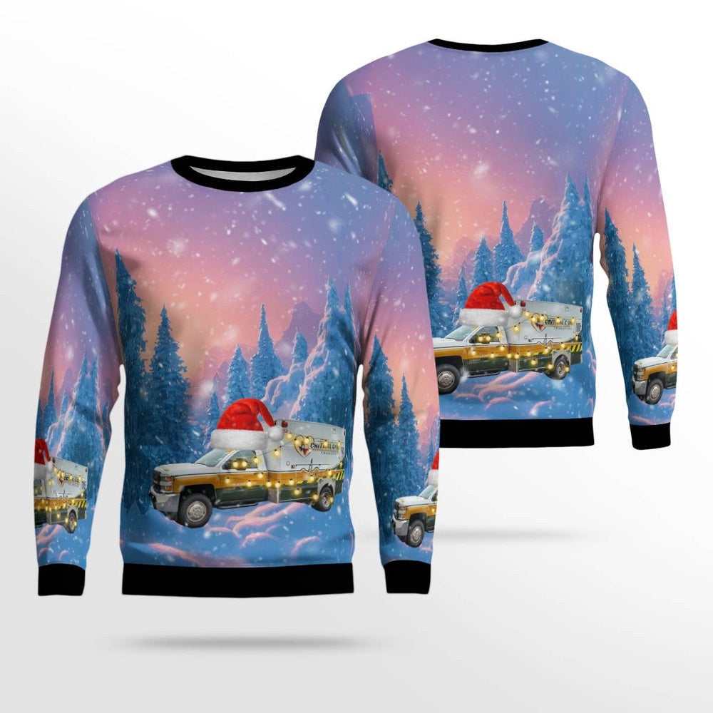 Acadian Ambulance Texas Critical Care Unit Chevy Silverado Ambulance Christmas AOP Ugly Sweater Funny Gifts for Friends