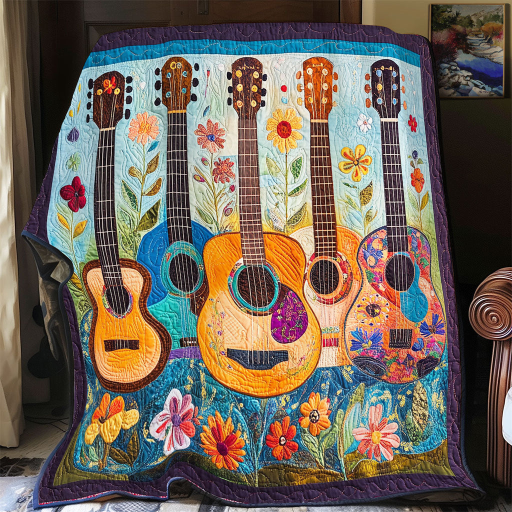 Acoustic Bloom Quilt Blanket Cute Cozy Blanket Guitar Themed Birthday Gifts
