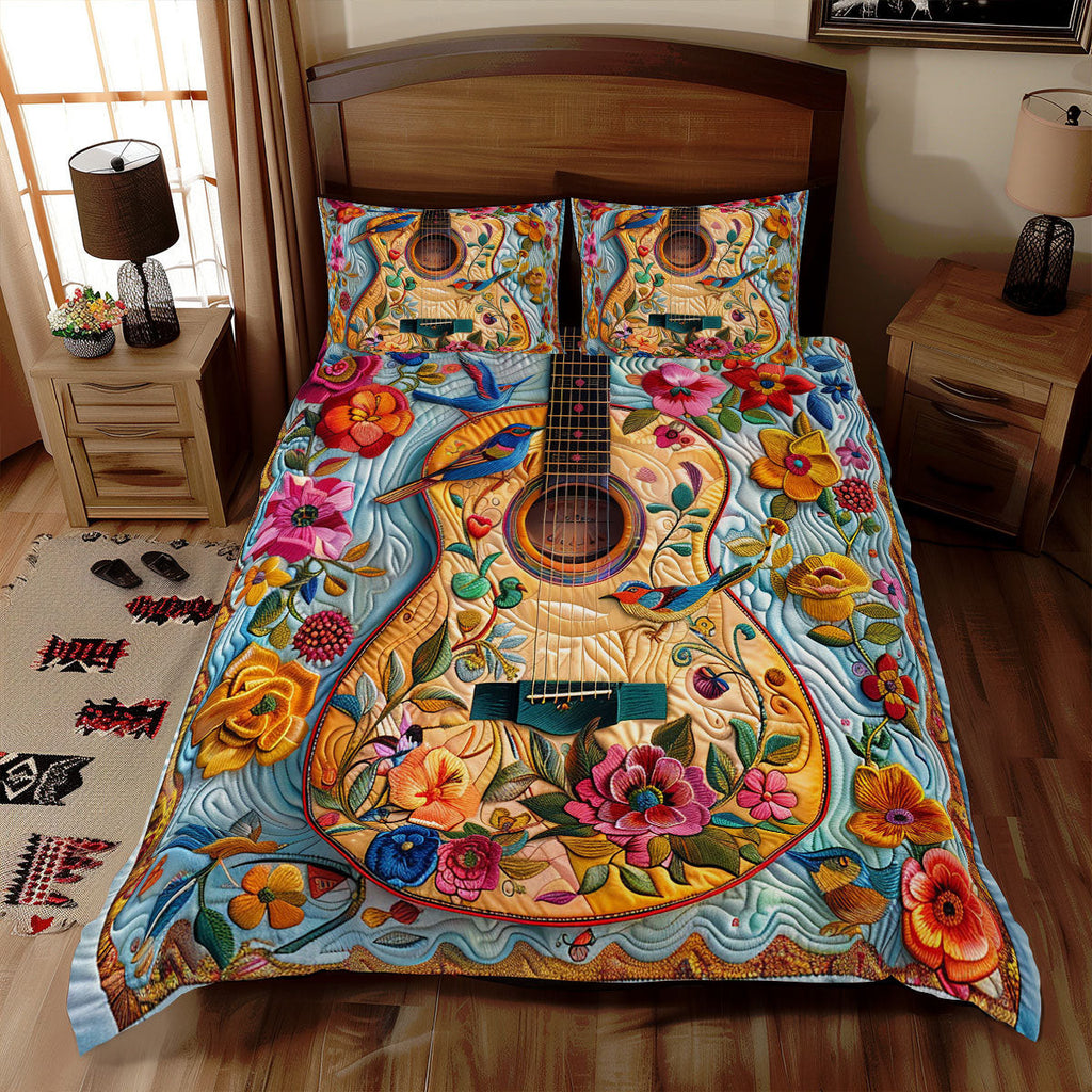 Acoustic Guitar Quilt Bedding Set Holiday Season Duvet Cover Set Christmas Gifts For Her