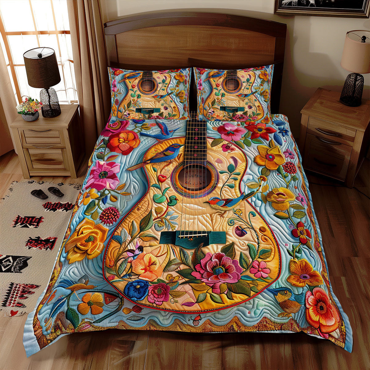 Acoustic Guitar Quilt Bedding Set Holiday Season Duvet Cover Set Christmas Gifts For Her